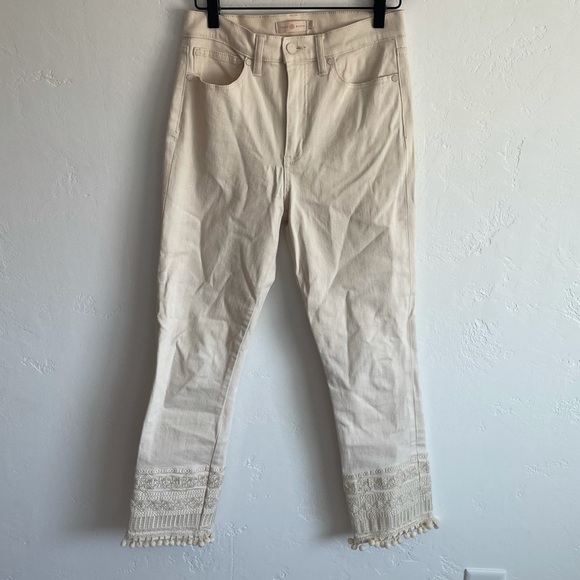 Tory Burch Lana Pom Pom cream embroidered jeans size 27 - Picture 3 of 10
